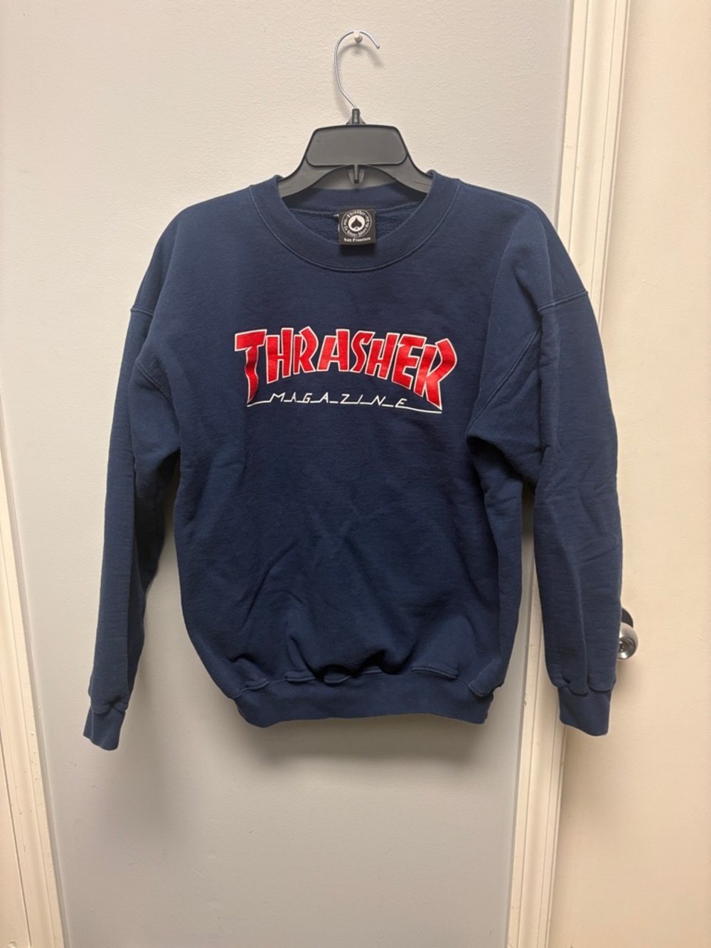 Thrasher Navy Crewneck Sweatshirt with Red Logo - Men